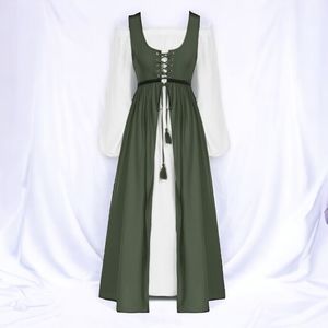 Renaissance Peasant Medieval Women’s Long Dress & Sleeves Scarlet Darkness  XLg